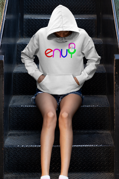 Envy Hoodie — It's Envy streetwear, worn on city steps